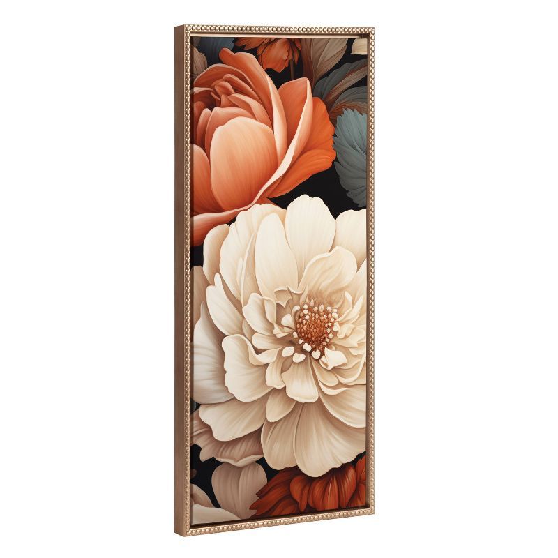 Romantic Ivory and Peach Floral Canvas Print with Gold Beaded Frame, 18" x 40"