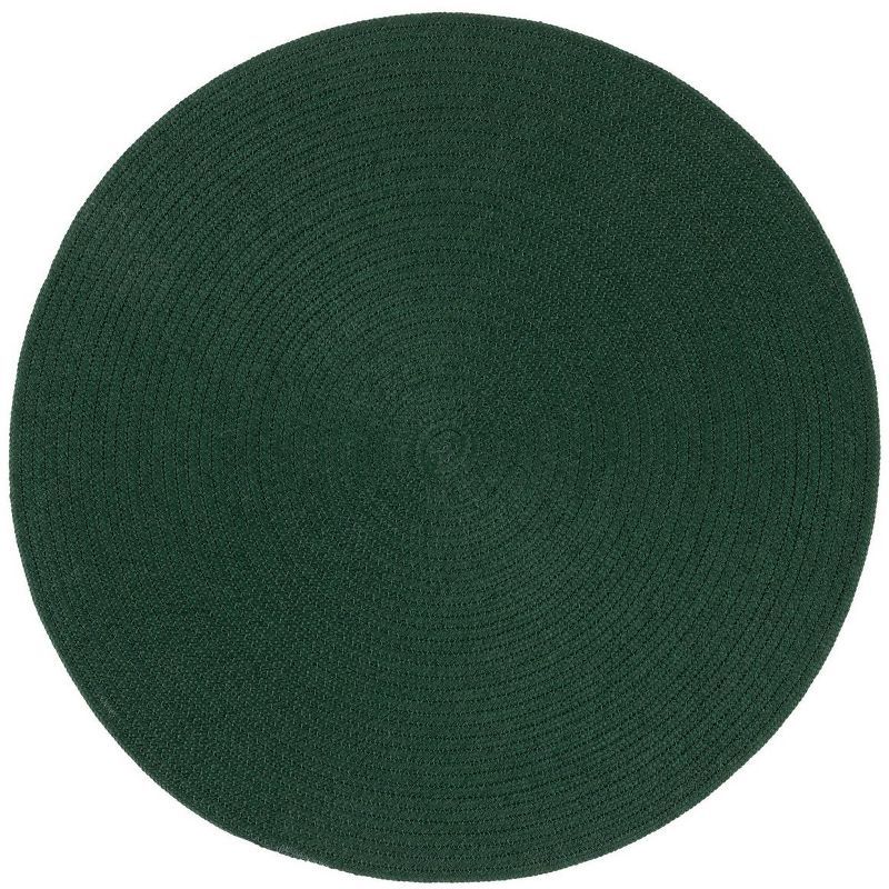 Dark Green 5' Round Braided Synthetic Area Rug