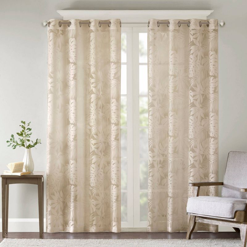 Natural Palm Leaf Sheer Grommet Window Curtain