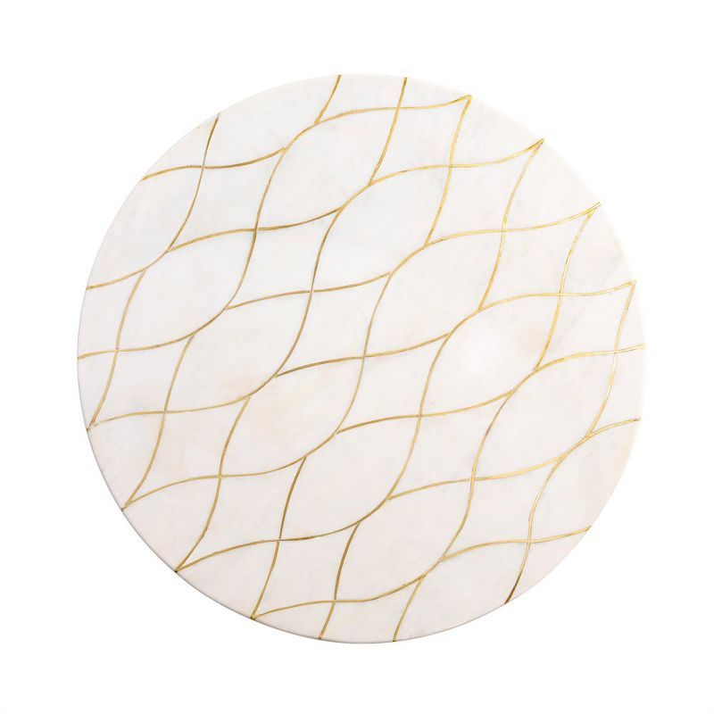 Miranda 16" White Marble Lazy Susan with Golden Inlays