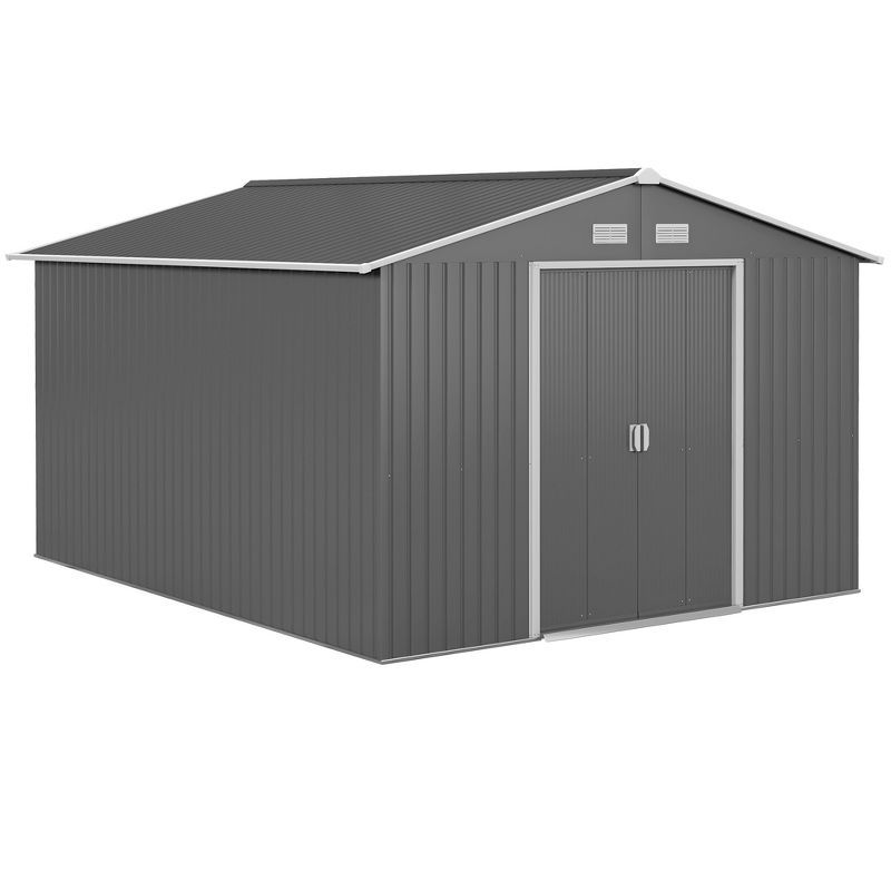 Outsunny 11' x 9' Gray Metal Storage Shed Kit with Windows