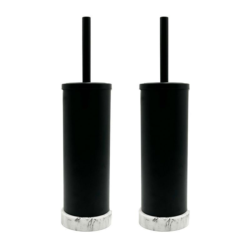 Cameo Black and Marble Toilet Brush Holder Set