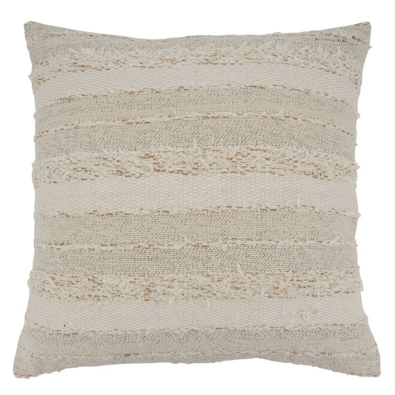 Ivory Fringe Stripe Cotton Pillow Cover, 22"