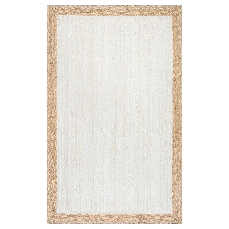 Handmade White and Beige Jute Rectangular Rug