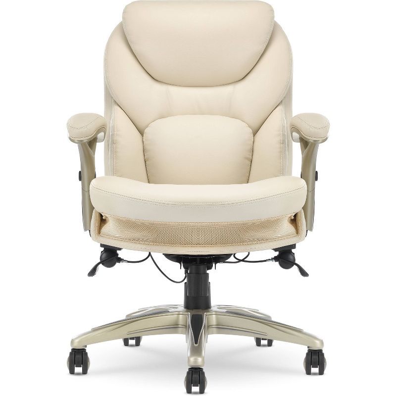 Ivory Bonded Leather Ergonomic Executive Chair with Back in Motion Technology