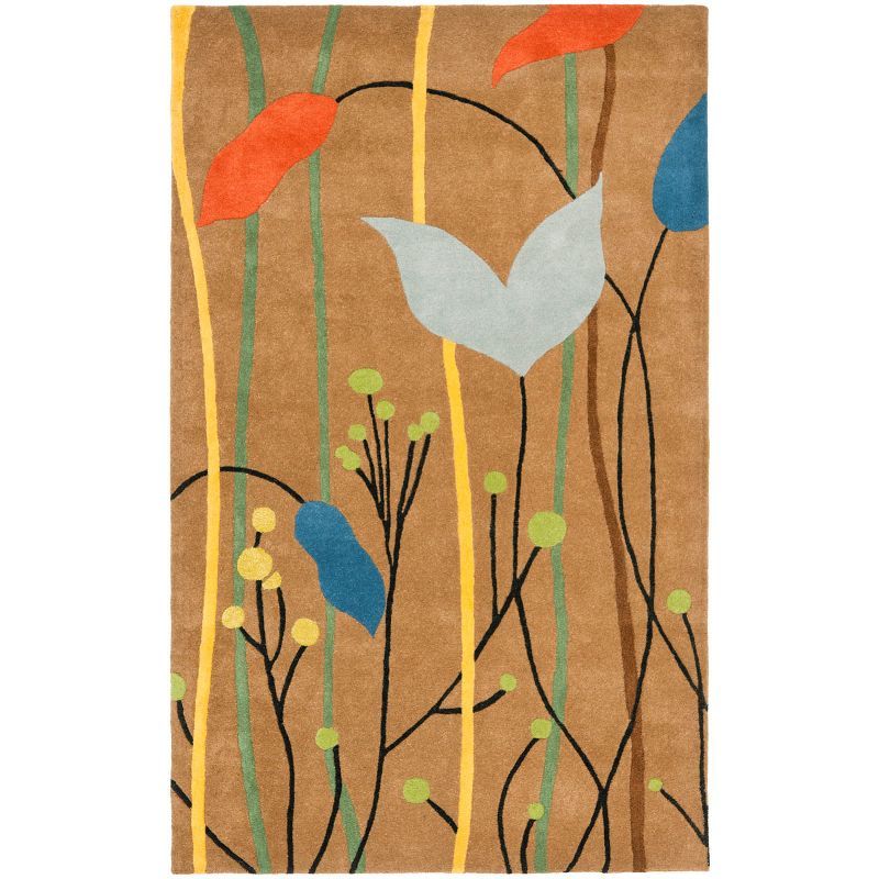 Brown and Multicolor Tufted Wool Floral Area Rug, 7'6" x 9'6"