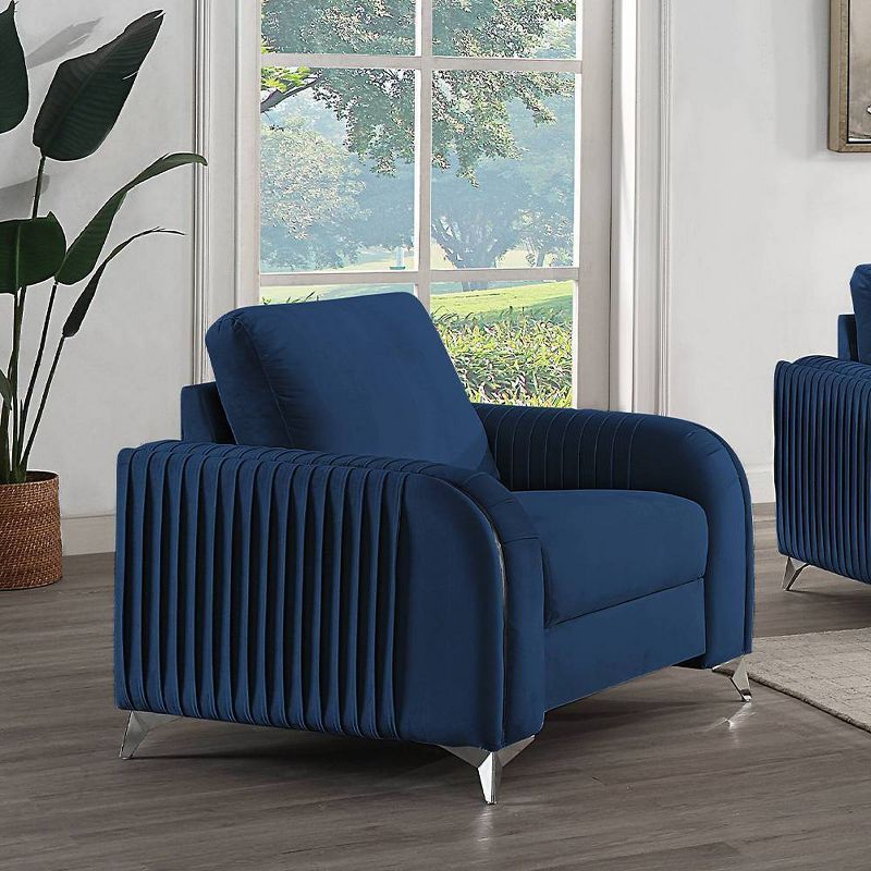 Wenona Blue Velvet and Wood Accent Chair