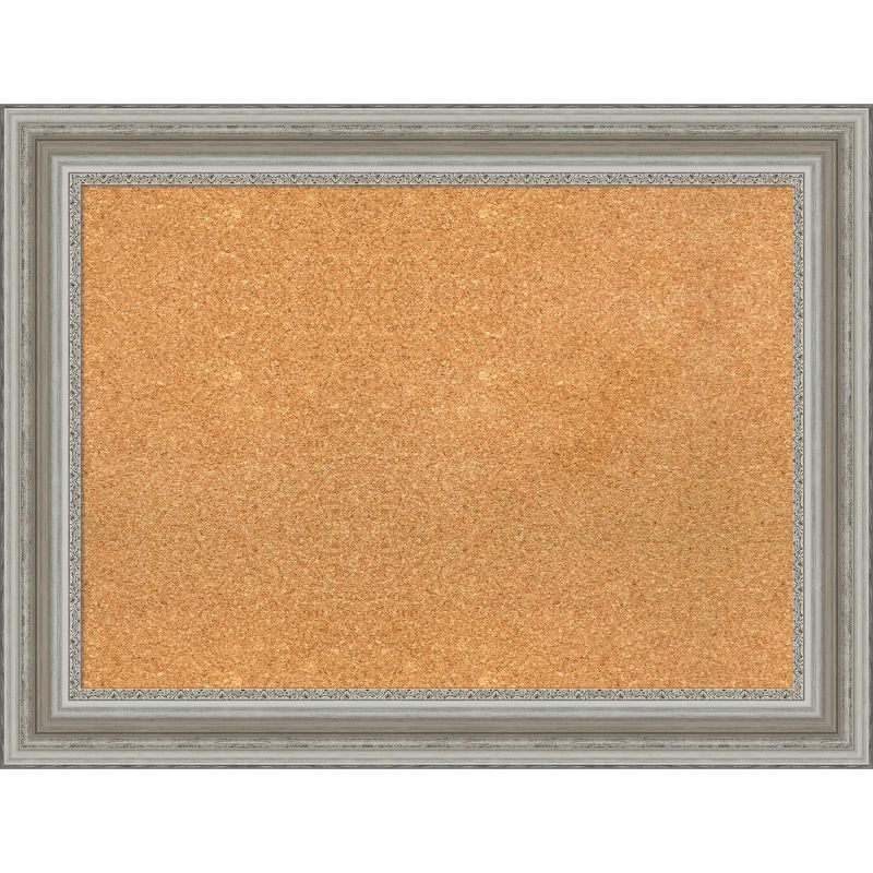 Parlor Silver Framed Natural Cork Bulletin Board 34x26