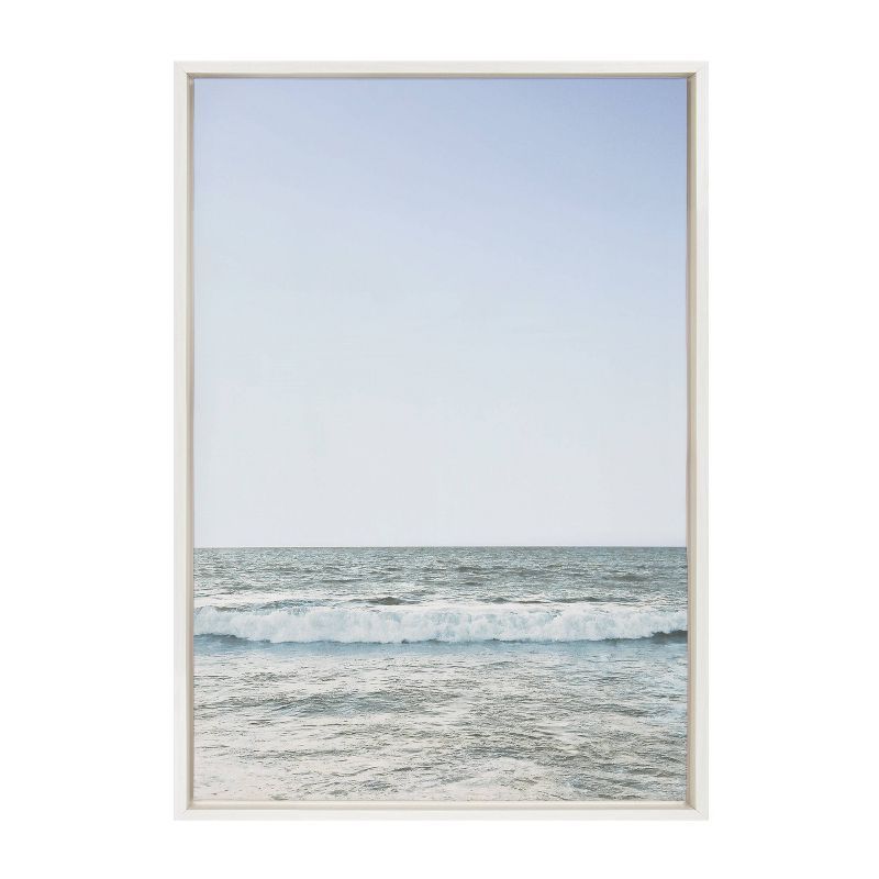 Sylvie Pale Blue Sea Coastal Canvas Print with White Frame