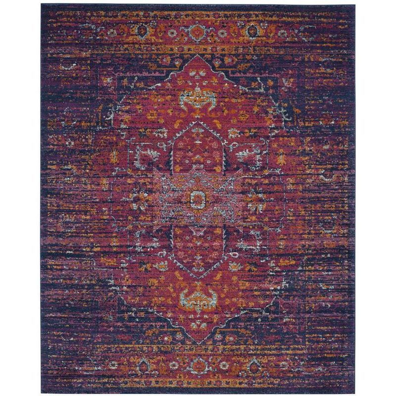 Elegant Blue/Fuchsia 9' x 12' Easy-Care Synthetic Area Rug