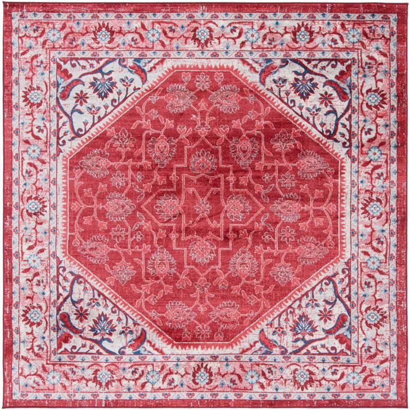 Heirloom-Inspired Blue and Red Hand-Knotted Square Area Rug