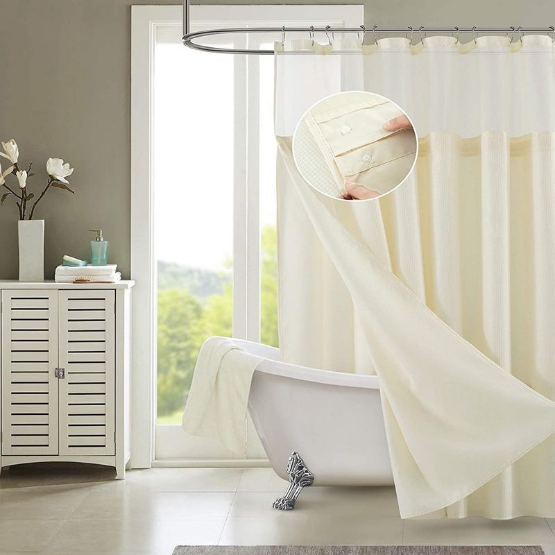Ivory Waffle Weave Fabric Shower Curtain with Detachable Liner