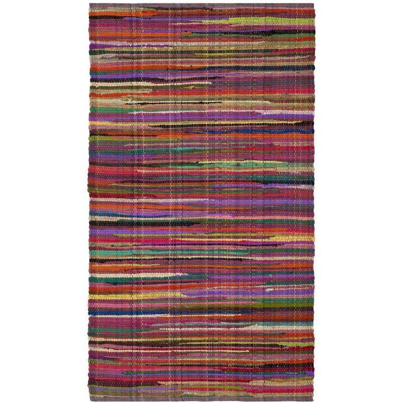 Handmade Boho Stripe Cotton Rag Area Rug, 4' x 6', Red & Multi