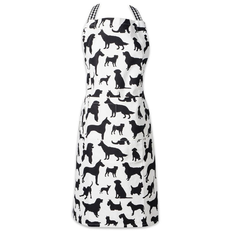 Black and White Cotton Dog Print Chef Apron with Pockets