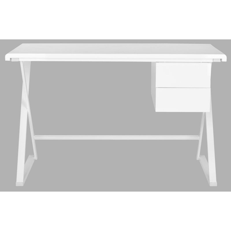 Transitional White Lacquered Home Office Desk with Crossed Legs