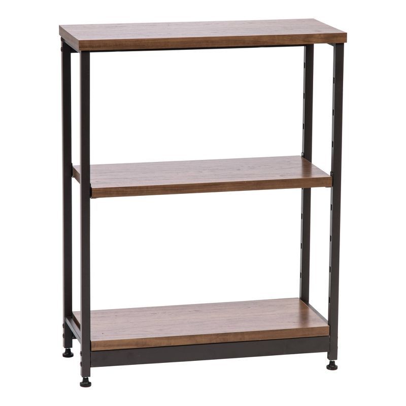 Adjustable Dark Brown Wood and Metal 3-Tier Shelf