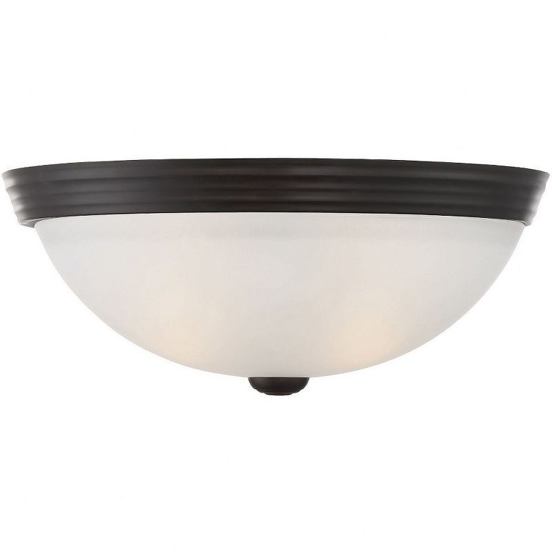 13" White Etched Glass Bronze Flush Mount Ceiling Light