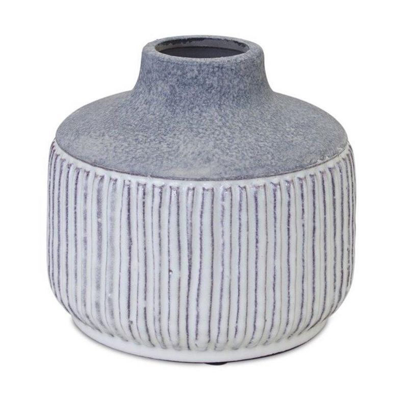 Grey and White Ribbed Ceramic Decorative Vase