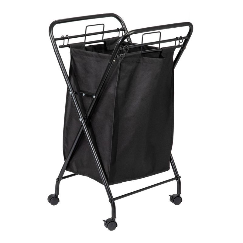 Heavy Duty Black Canvas Rolling Laundry Hamper with Foldable Frame