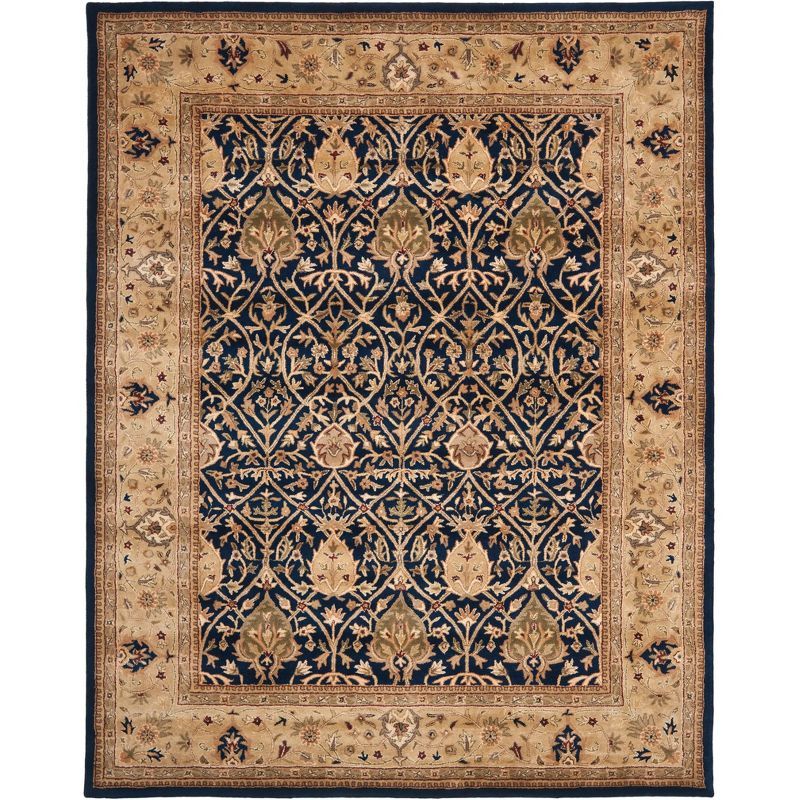 Elegant Hand-Tufted Blue and Gold Round Wool Accent Rug