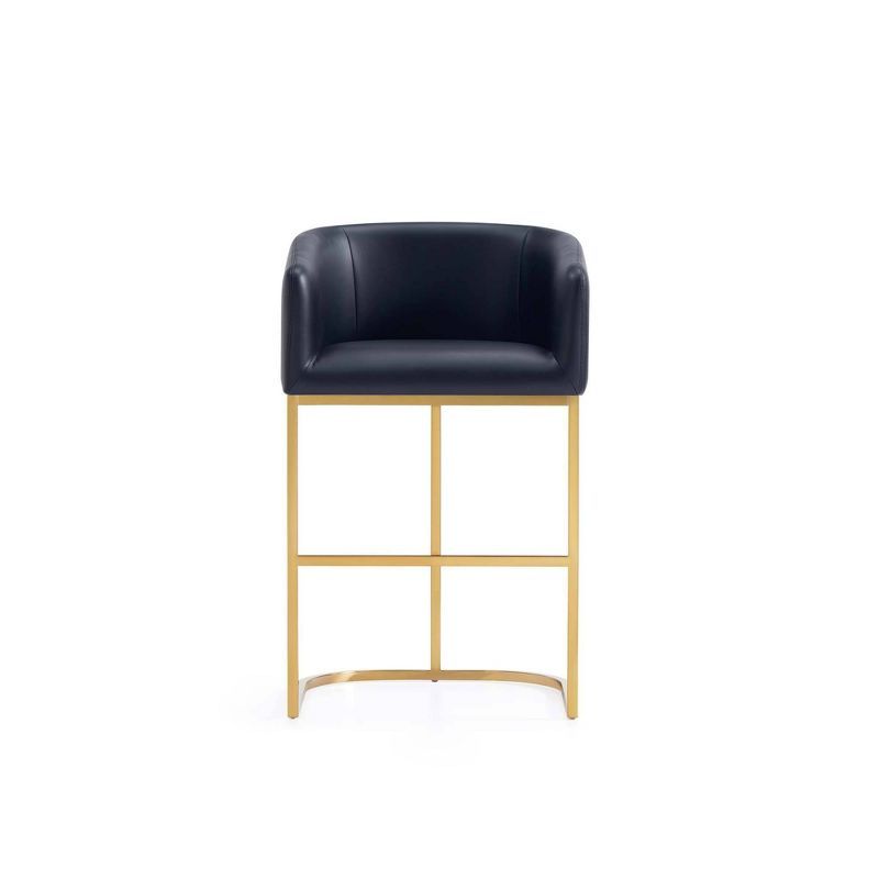 Black Leather and Gold Metal Curved Counter Stool