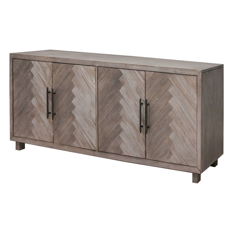 80" Gray Wood TV Console with Herringbone Doors