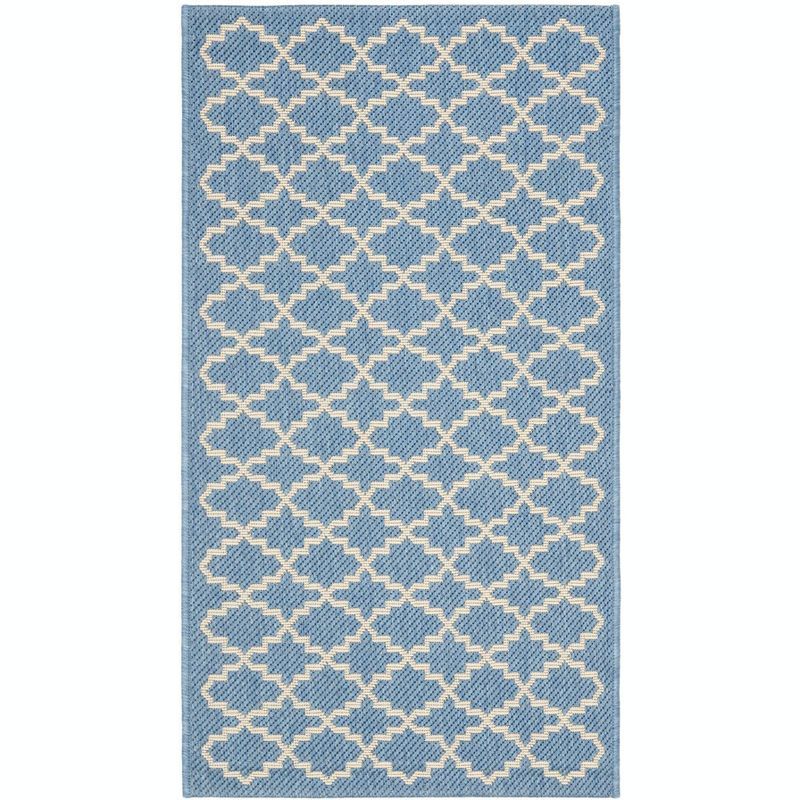 Blue and Beige Rectangular Synthetic Outdoor Area Rug