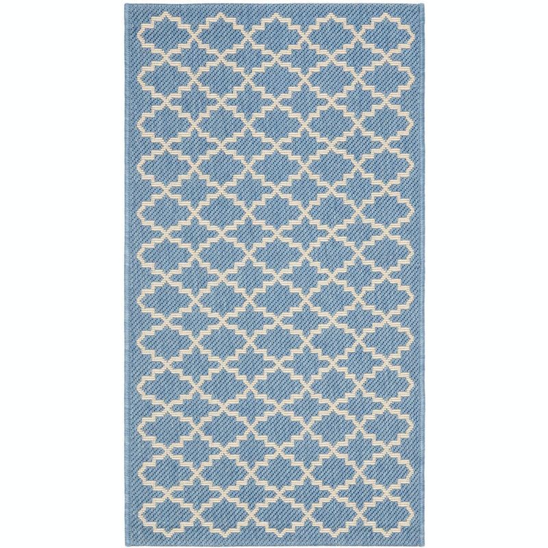 Blue and Beige Rectangular Synthetic Outdoor Area Rug