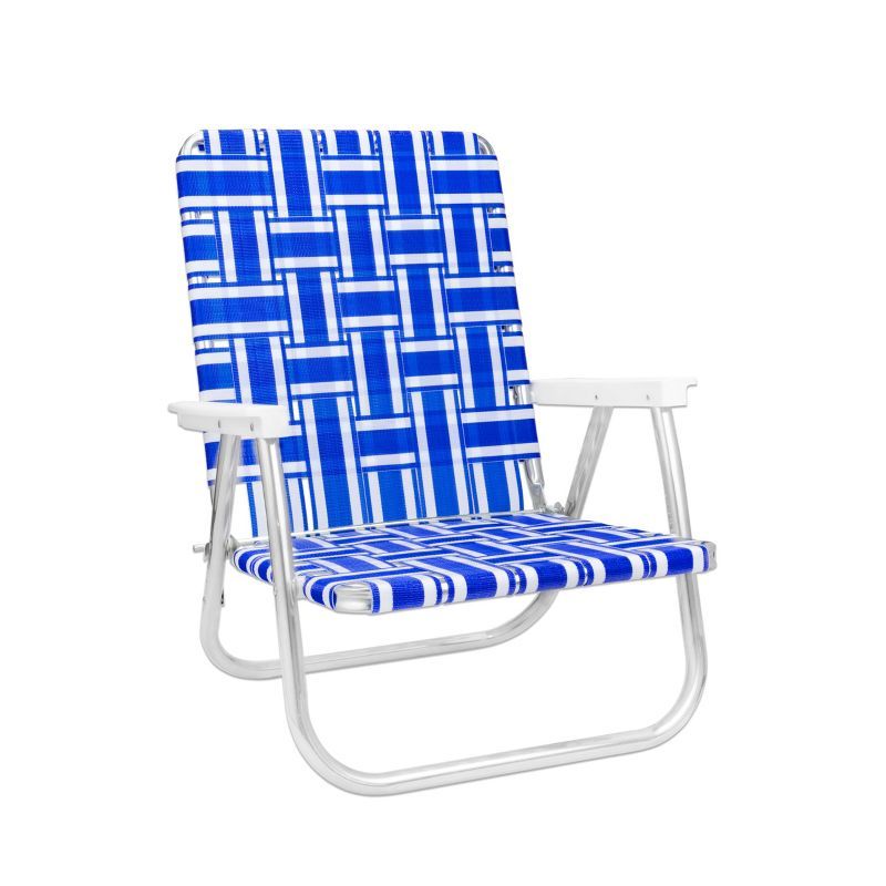 Blue and White High Back Aluminum Beach Chair with Arms