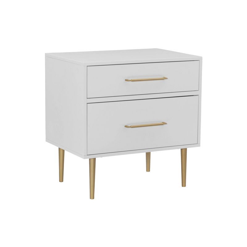 White and Gold 2-Drawer Nightstand with Sleek Design