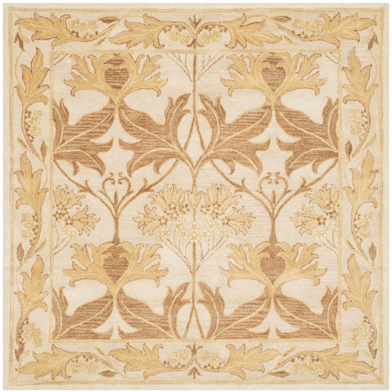 Heirloom Elegance 6' Square Hand-Tufted Wool Rug in Beige and Gold