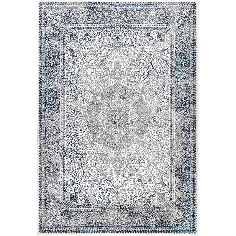 Delores Blue and White Rectangular Oriental Area Rug