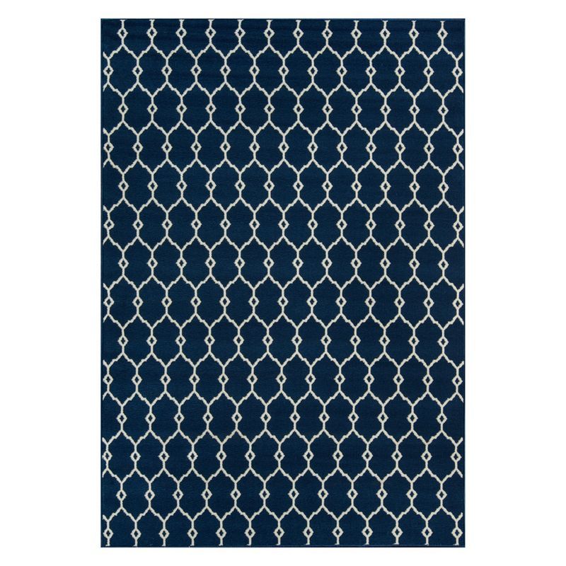 Navy Blue Rectangular Flat Woven Synthetic Area Rug 5' x 7'