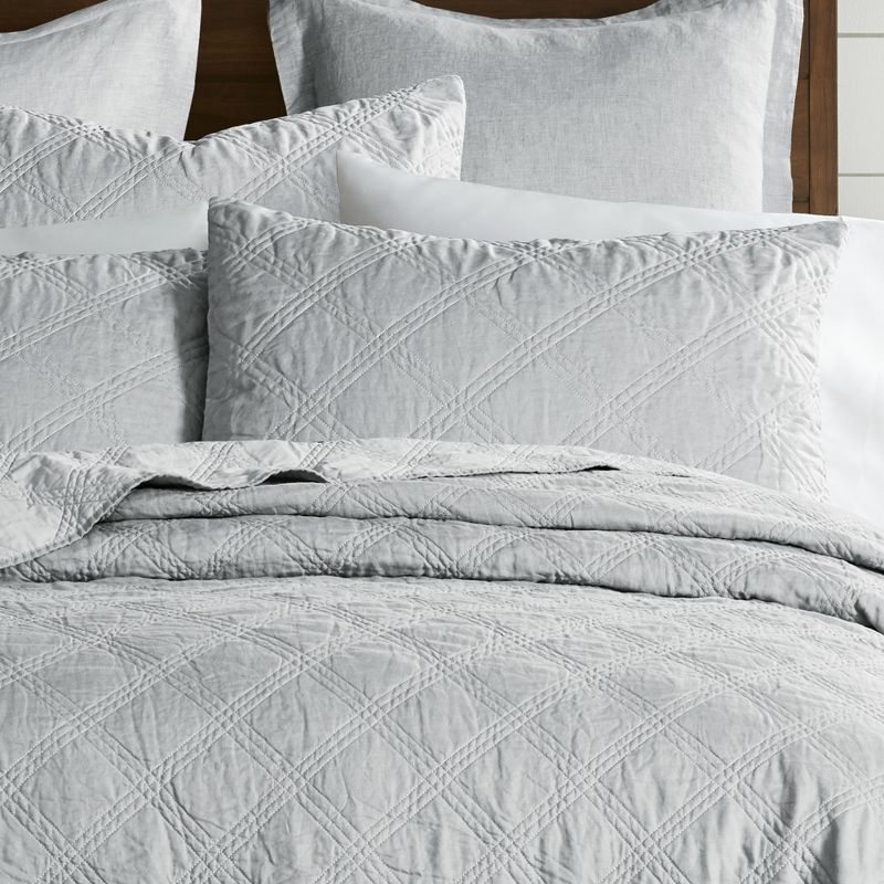 Light Gray Quilted Cotton and Linen Standard Sham