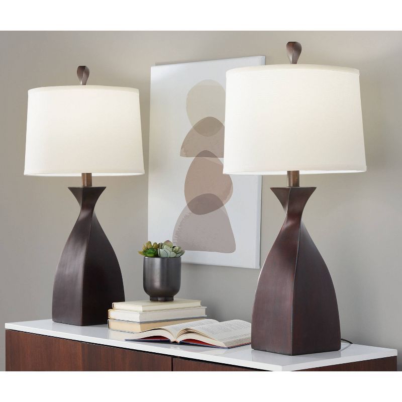 Curvo 30" Copper Bronze Polyresin Table Lamps with Linen Shades