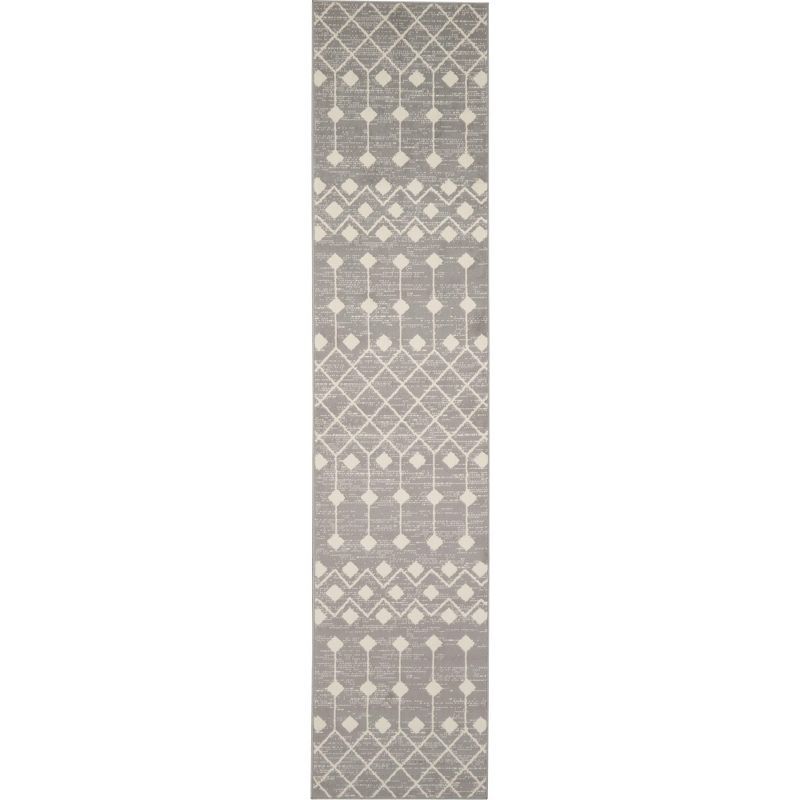 Elysian Geometric Gray Hand-Knotted 2'3" x 7'6" Synthetic Area Rug