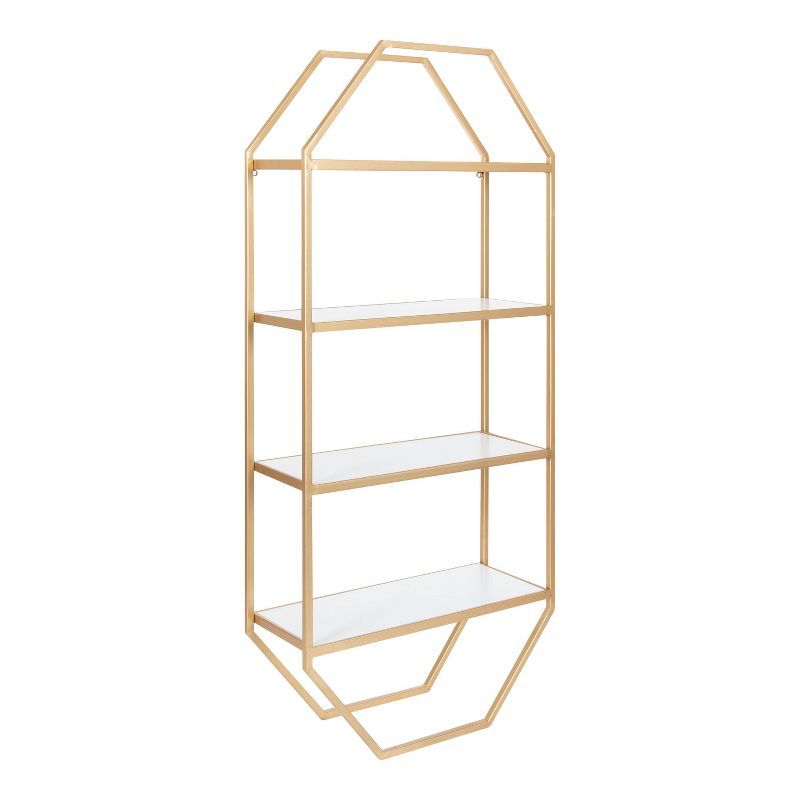 Adela White and Gold Geometric Floating Wall Shelf