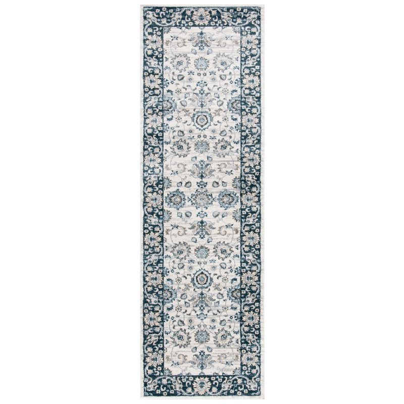 Isabella Cream and Navy Stain-Resistant Runner Rug