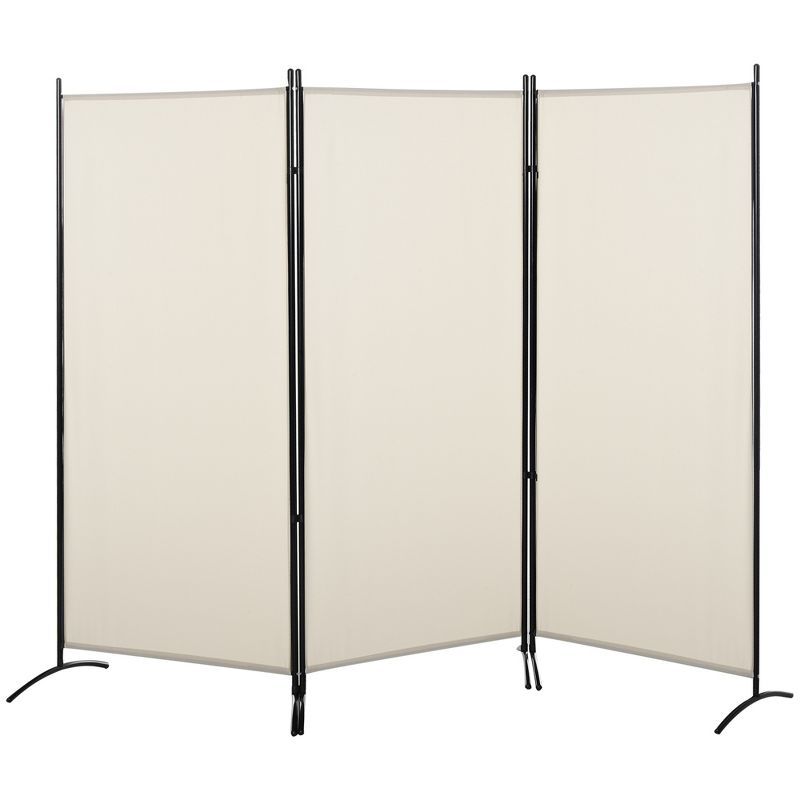 Beige 3-Panel Folding Privacy Screen with Steel Frame