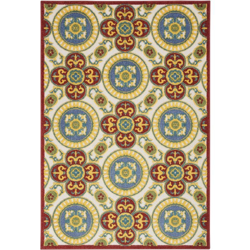 Aloha Medallion Red Synthetic 5'3" x 7'5" Easy-Care Rug