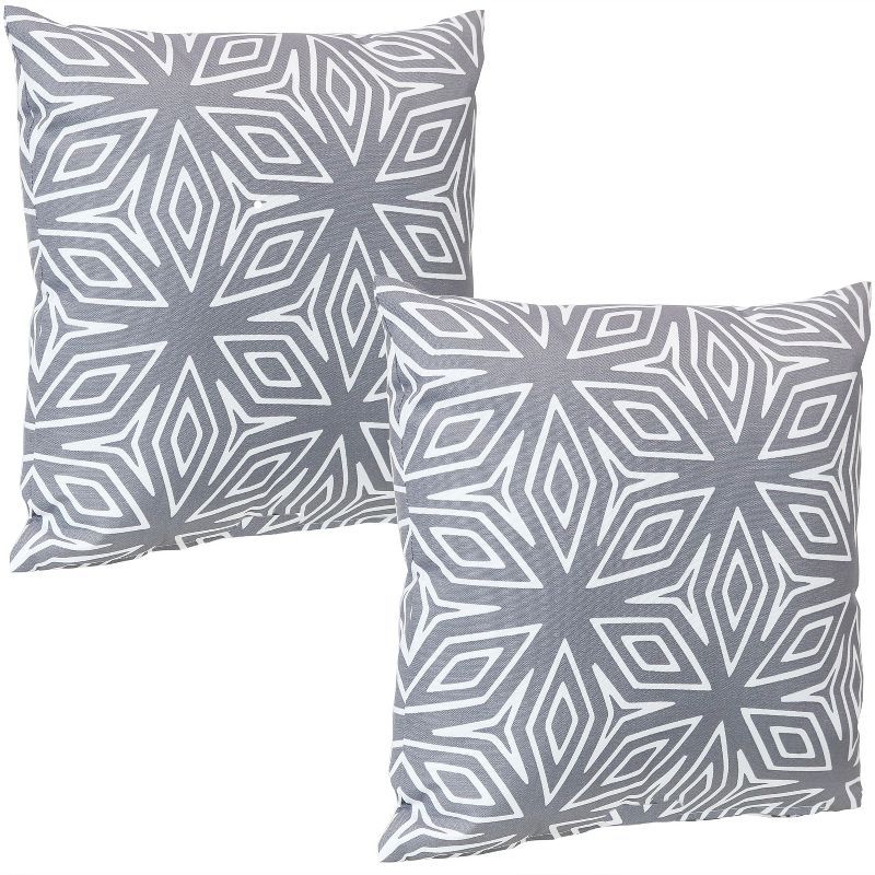 Gray Geometric Polyester Square Outdoor Pillow Covers, 17" x 17", Set of 2