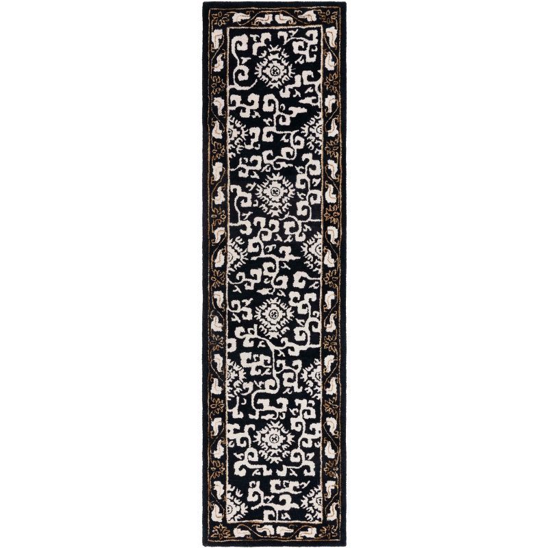 Handmade Black and Ivory Wool Tufted Runner Rug