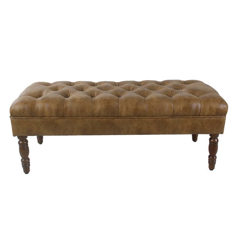 Classic Tufted Medium Bench in Light Brown Vegan Leather