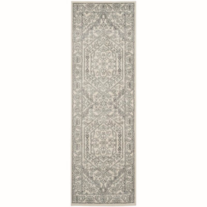 Ivory and Silver Medallion Synthetic Runner Rug