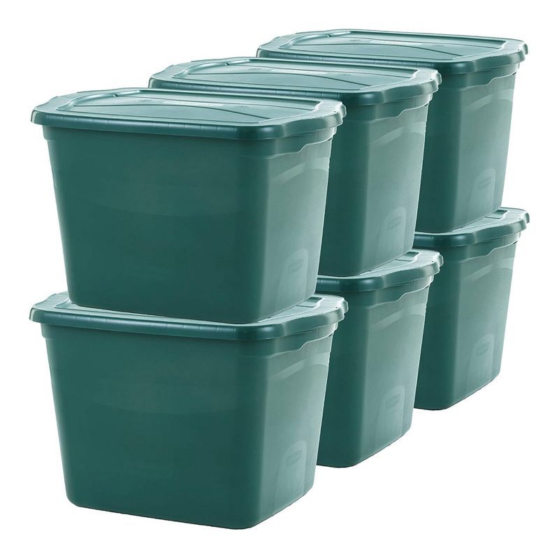 Hunter Green Stackable Plastic Storage Bins with Lids, 18 Gallon, 6 Pack