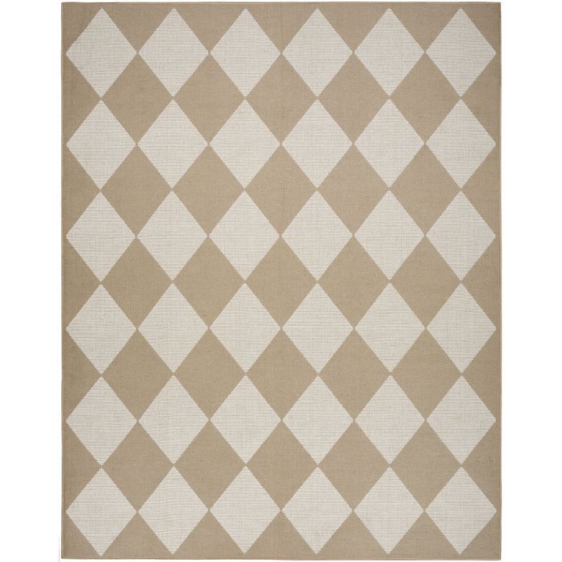 Ivory and Beige Geometric Cotton Blend Washable Rug 5' x 7'