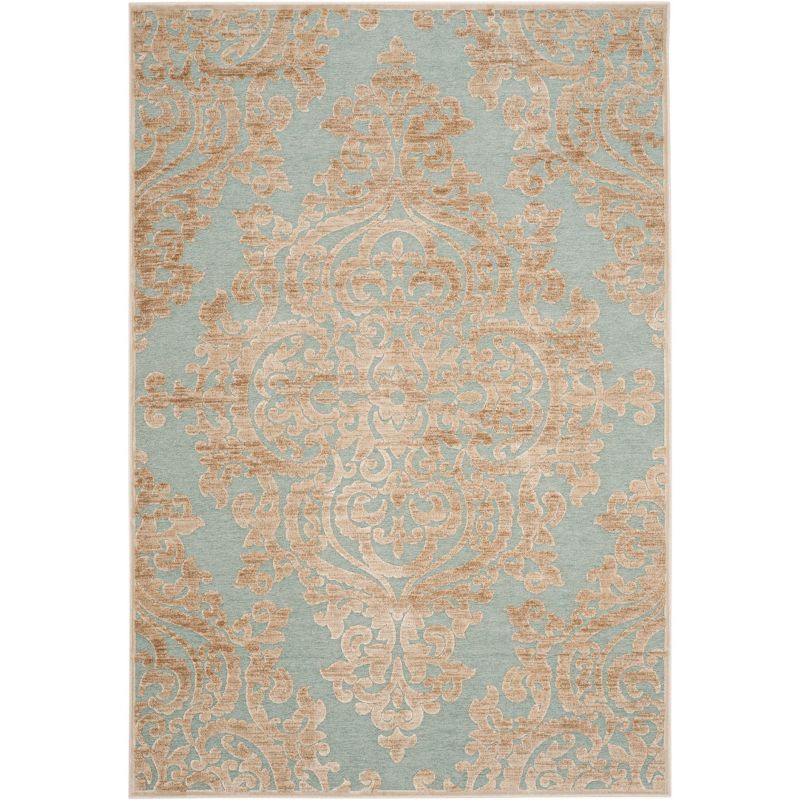 Stone and Aqua Rectangular Wool and Viscose Area Rug