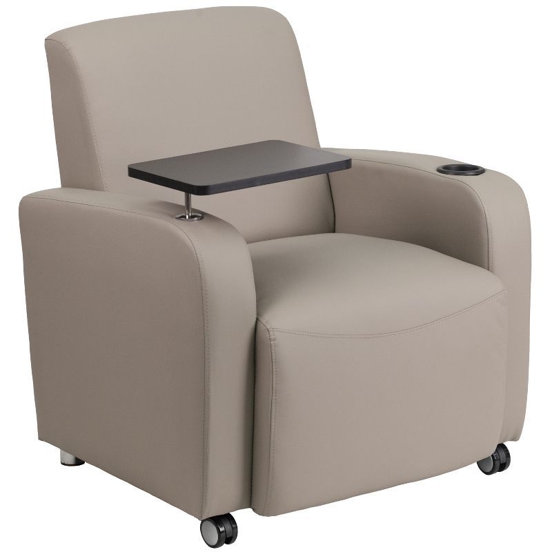 Gray Leather Swivel Guest Chair with Tablet Arm