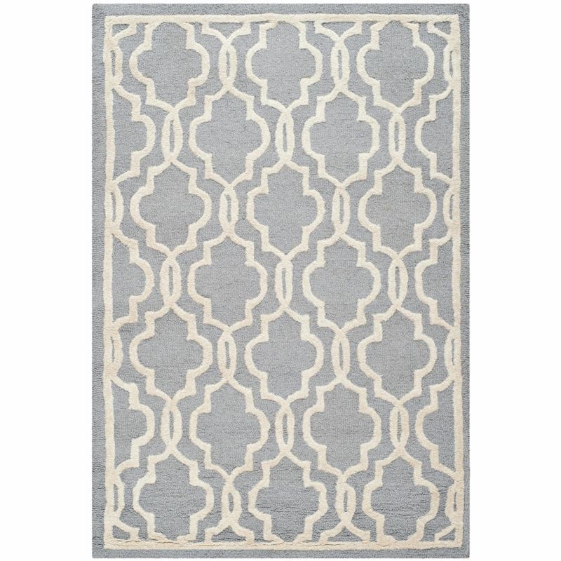 Silver and Ivory Geometric Wool 3' x 5' Area Rug