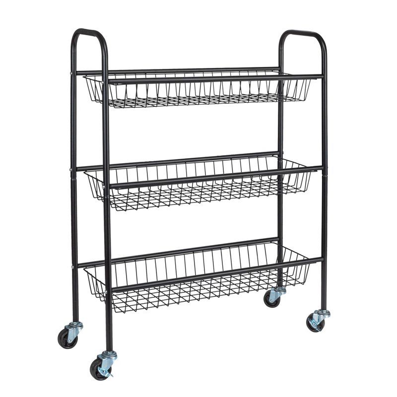 Black Slim 3-Tier Steel Laundry Storage Cart